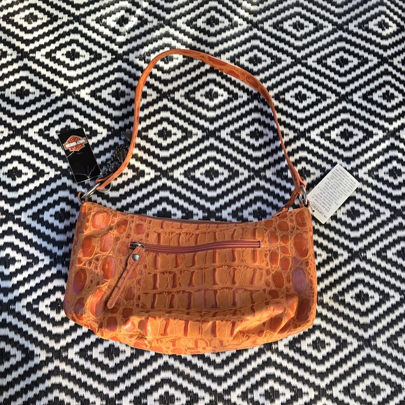 Harley Davidson Orange Croc Embossed Shoulder Bag Leather Croco Collection - Picture 4 of 11